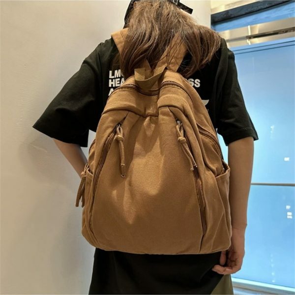 Y2K Style Solid Color Canvas Backpack for Women - Casual Student & Computer School Bag with Large Capacity for Travel