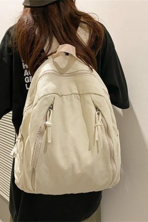 Y2K Style Solid Color Canvas Backpack for Women - Casual Student & Computer School Bag with Large Capacity for Travel