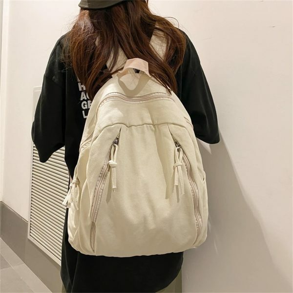 Y2K Style Solid Color Canvas Backpack for Women - Casual Student & Computer School Bag with Large Capacity for Travel