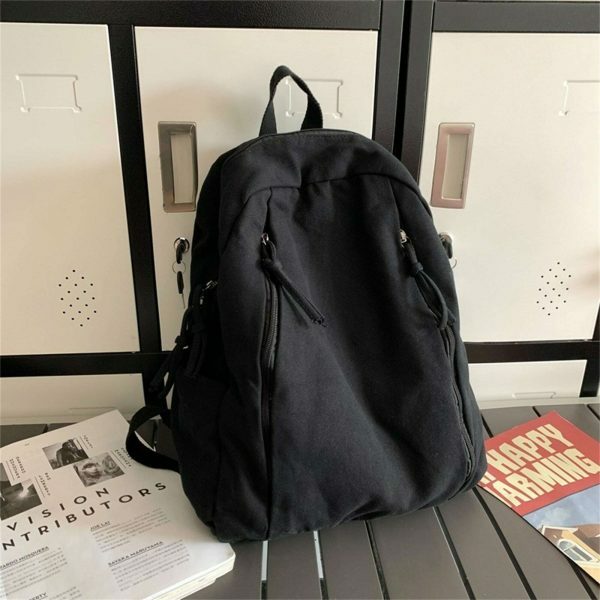 Y2K Style Solid Color Canvas Backpack for Women - Casual Student & Computer School Bag with Large Capacity for Travel