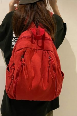 Y2K Style Solid Color Canvas Backpack for Women - Casual Student & Computer School Bag with Large Capacity for Travel