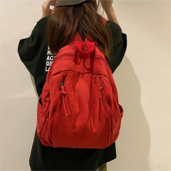 Y2K Style Solid Color Canvas Backpack for Women - Casual Student & Computer School Bag with Large Capacity for Travel