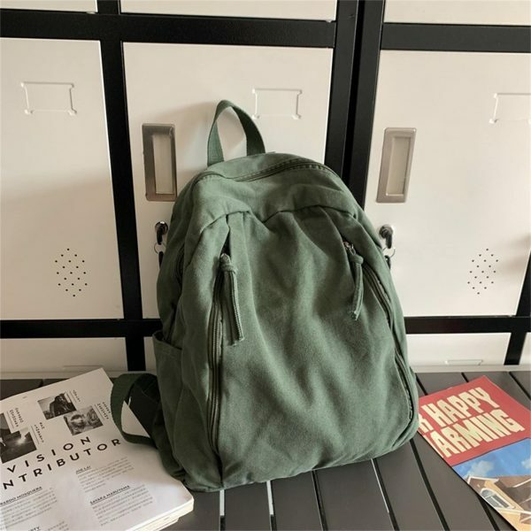 Y2K Style Solid Color Canvas Backpack for Women - Casual Student & Computer School Bag with Large Capacity for Travel