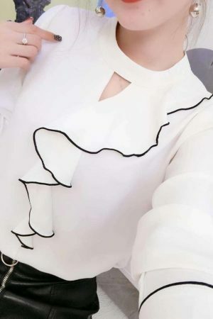 Y2K Style Stand Collar Ruffles Blouse | Streetwear Fashion Long Sleeve Top