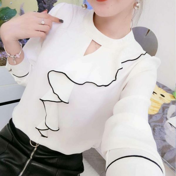 Y2K Style Stand Collar Ruffles Blouse | Streetwear Fashion Long Sleeve Top