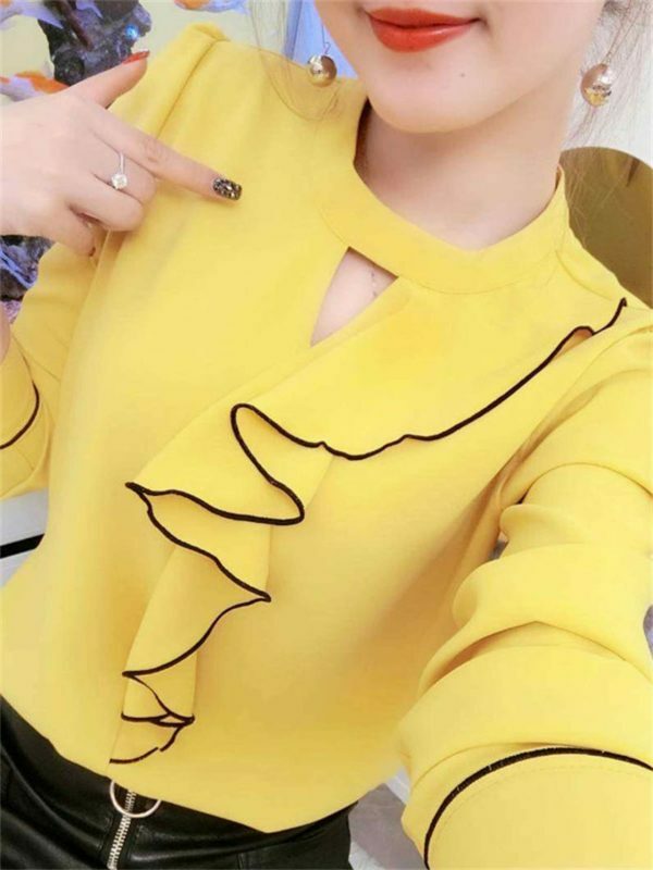 Y2K Style Stand Collar Ruffles Blouse | Streetwear Fashion Long Sleeve Top