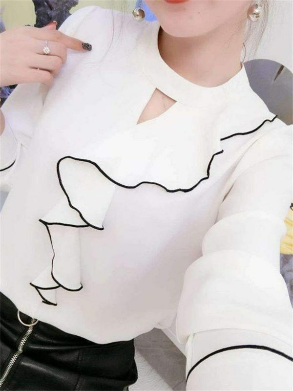 Y2K Style Stand Collar Ruffles Blouse | Streetwear Fashion Long Sleeve Top