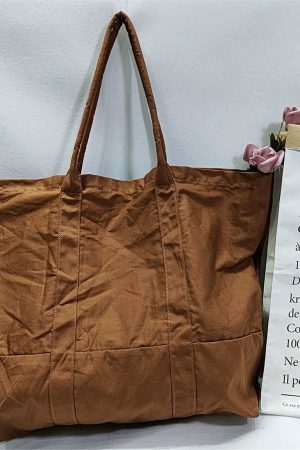 Y2K Style Vintage Canvas Large Capacity Brown Shopping Bag