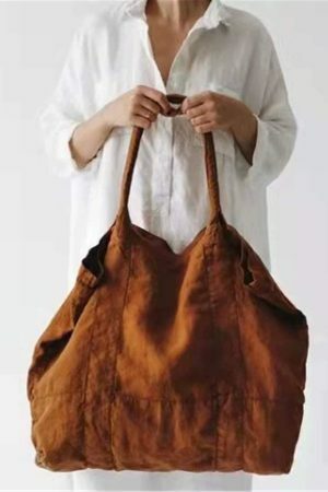 Y2K Style Vintage Canvas Large Capacity Brown Shopping Bag