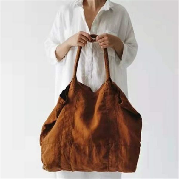 Y2K Style Vintage Canvas Large Capacity Brown Shopping Bag