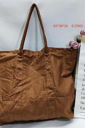 Y2K Style Vintage Canvas Large Capacity Brown Shopping Bag