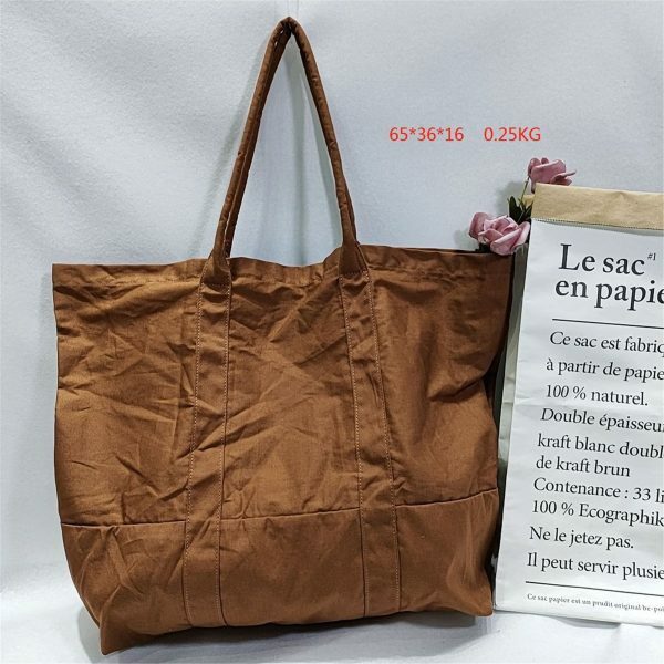 Y2K Style Vintage Canvas Large Capacity Brown Shopping Bag