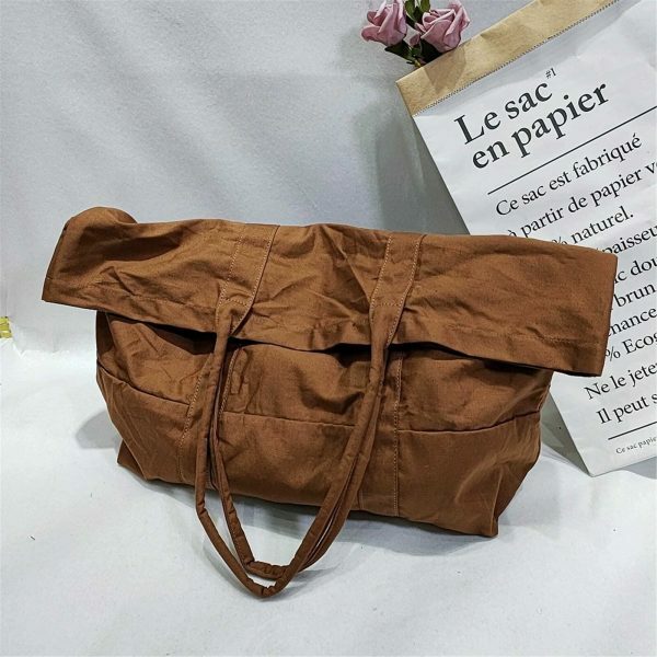 Y2K Style Vintage Canvas Large Capacity Brown Shopping Bag