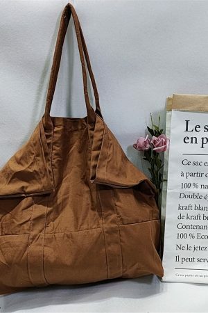 Y2K Style Vintage Canvas Large Capacity Brown Shopping Bag