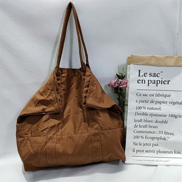 Y2K Style Vintage Canvas Large Capacity Brown Shopping Bag