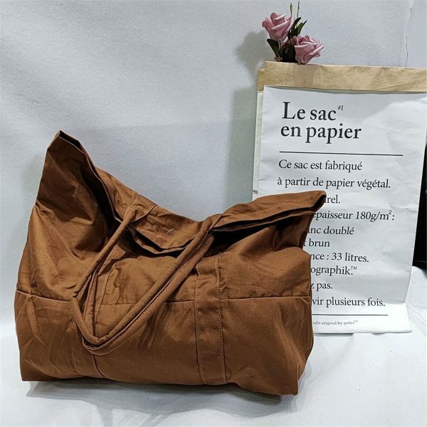 Y2K Style Vintage Canvas Large Capacity Brown Shopping Bag