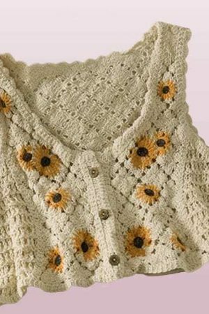 Y2K Sunflower Embroidered Knit Cardigan