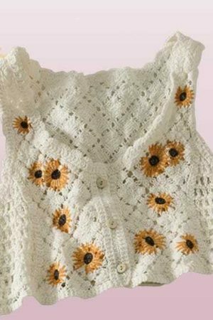 Y2K Sunflower Embroidered Knit Cardigan