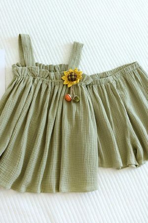 Y2K Sunflower Print Two-Piece Pajama Set with Suspenders