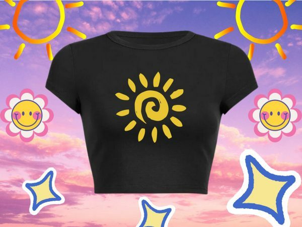 Y2K Sunshine Graphic Crop Top | 90s Beach Surf Tee | Women's Streetwear Fashion