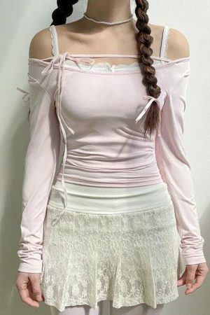 Y2K Sweet Coquette Lace-Up Streetwear Top