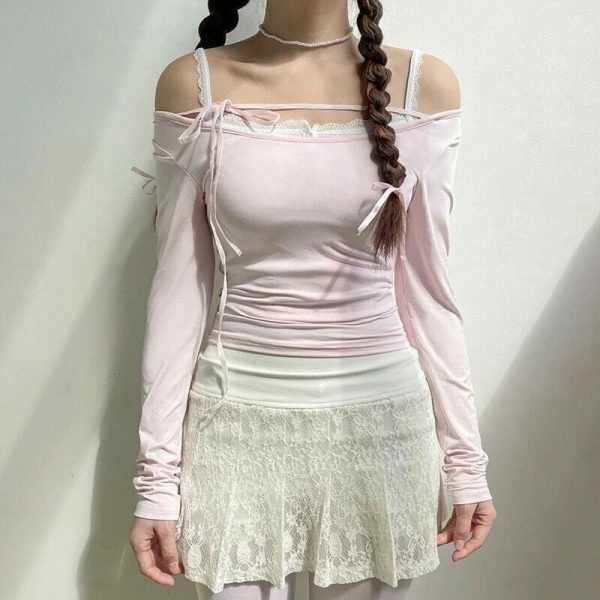 Y2K Sweet Coquette Lace-Up Streetwear Top