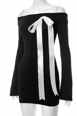 Y2K Tallulah Off-Shoulder Ribbon Streetwear Dress