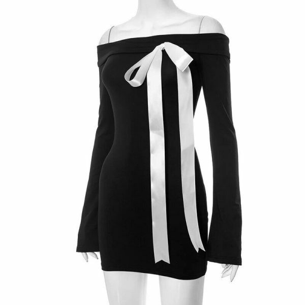 Y2K Tallulah Off-Shoulder Ribbon Streetwear Dress