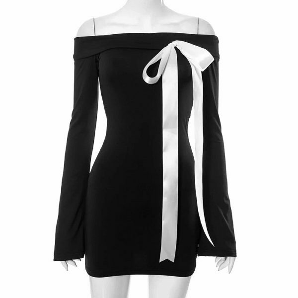 Y2K Tallulah Off-Shoulder Ribbon Streetwear Dress