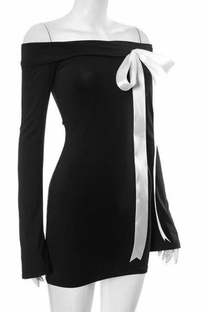 Y2K Tallulah Off-Shoulder Ribbon Streetwear Dress