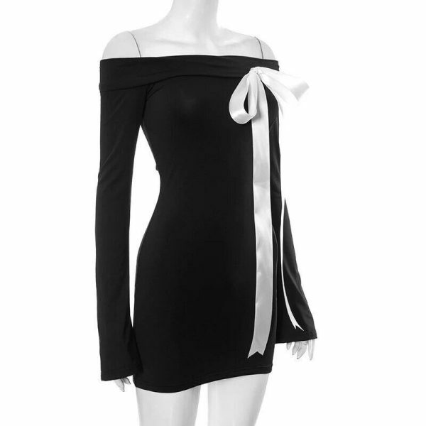 Y2K Tallulah Off-Shoulder Ribbon Streetwear Dress