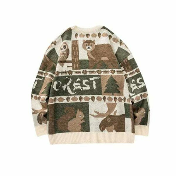 Y2K Teddy Bear Print Knit Sweater - Streetwear Harajuku Aesthetic