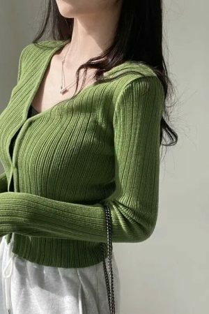 Y2K Textured V-Neck Cropped Cardigan