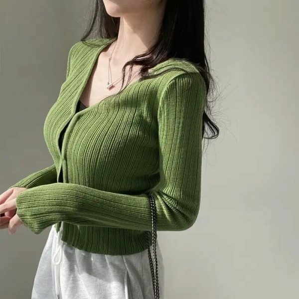 Y2K Textured V-Neck Cropped Cardigan