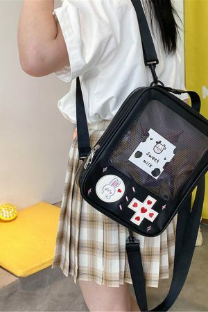 Y2K Transparent Ita Bag with Crossbody Strap - Streetwear Fashion