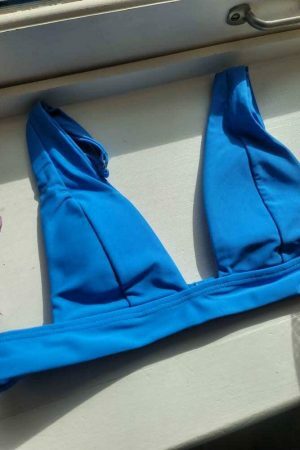 Y2K Triangle Plunge Blue Bikini Top - Handmade Streetwear Swimwear