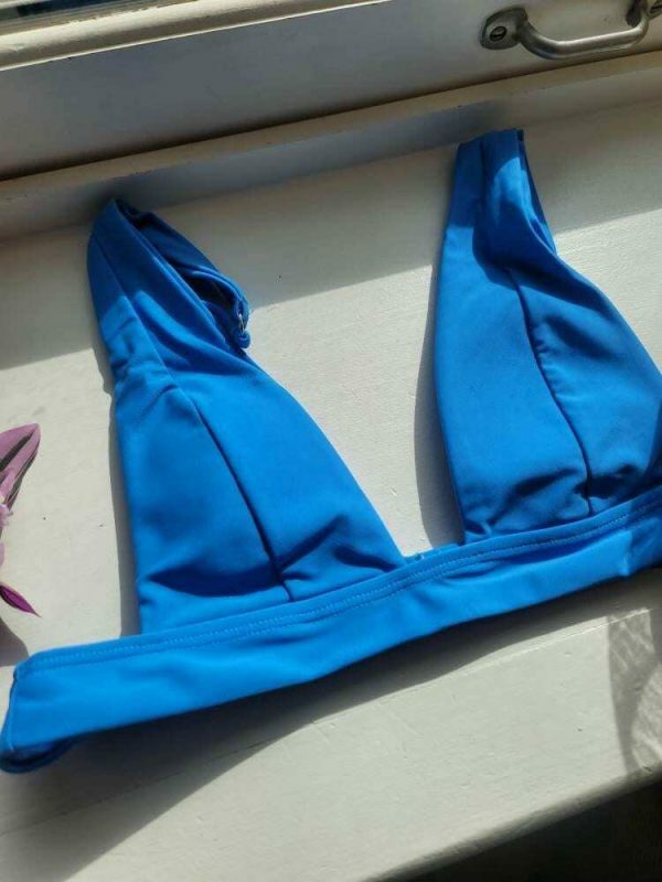 Y2K Triangle Plunge Blue Bikini Top - Handmade Streetwear Swimwear