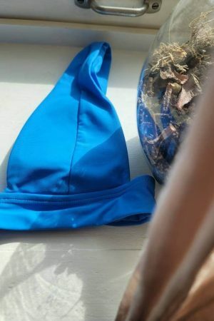 Y2K Triangle Plunge Blue Bikini Top - Handmade Streetwear Swimwear