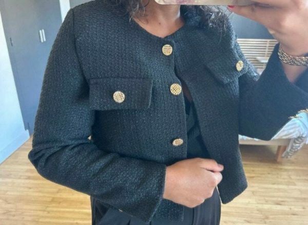 Y2K Tweed Cropped Jacket: Women's Streetwear Wool Coat