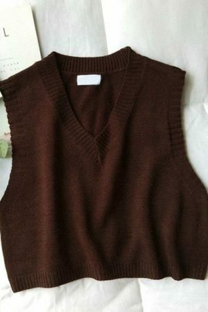 Y2K Twist Knit V-Neck Sleeveless Sweater Vest for Women