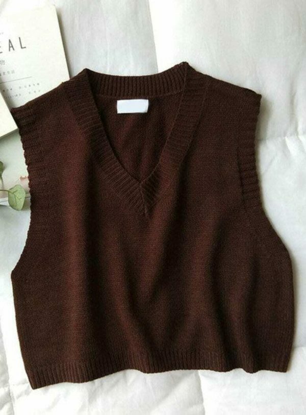 Y2K Twist Knit V-Neck Sleeveless Sweater Vest for Women