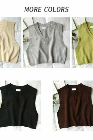 Y2K Twist Knit V-Neck Sleeveless Sweater Vest for Women