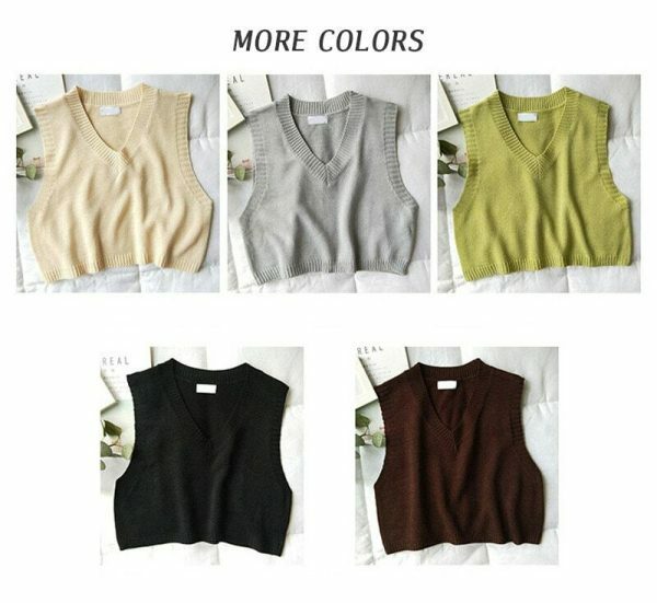 Y2K Twist Knit V-Neck Sleeveless Sweater Vest for Women