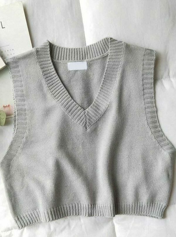 Y2K Twist Knit V-Neck Sleeveless Sweater Vest for Women