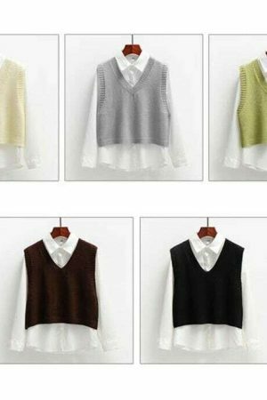 Y2K Twist Knit V-Neck Sleeveless Sweater Vest for Women