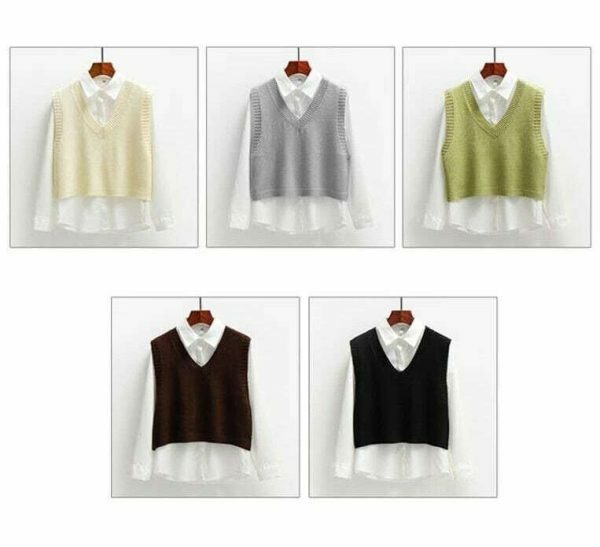 Y2K Twist Knit V-Neck Sleeveless Sweater Vest for Women