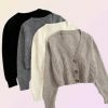 Y2K V-Neck Cropped Knitted Cardigan Grandpa Sweater Loose Fit Button Up Top