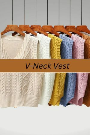 Y2K V-Neck Sweater Vest - Streetwear Retro Style Vintage Clothing