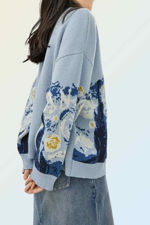 Y2K Van Gogh Embroidered Cardigan