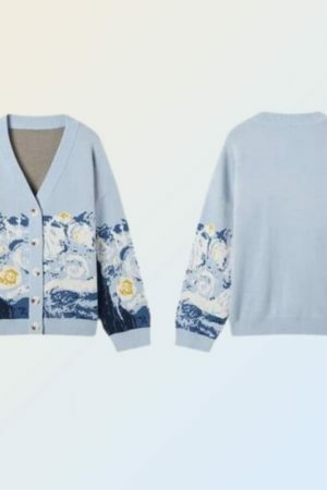 Y2K Van Gogh Embroidered Cardigan